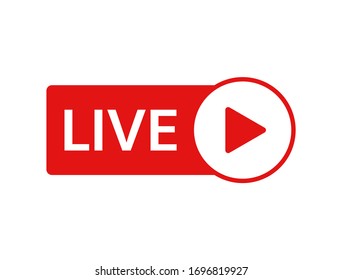 Live icon on white background. Live stream, video, news symbol. Social media template. Broadcasting, online stream logo. Play button. Social network sign. Vector illustration.