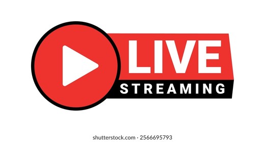 live icon red with play button icon on transparent background