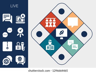  live icon set. 13 filled live icons. Simple modern icons about  - News report, Chat, Press, Web cam, Dried fish