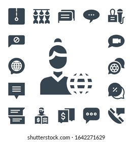 live icon set. 17 filled live icons.  Simple modern icons such as: Chat, News reporter, Dried fish, Press