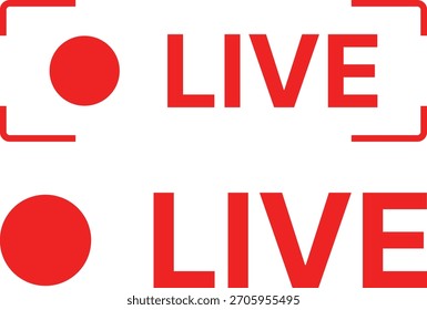 Conjunto de iconos en vivo. Video Streaming y símbolos de transmisión en tiempo real. Colección de puntos de registro rojo e iconos de señal digital. Signo de notificación de eventos en directo
