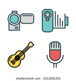 live icon set. vector set about camcorder, acoustic guitar and microphone icons set.
