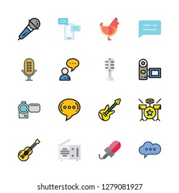 live icon set. vector set about chat, radio, drum set and electric guitar icons set.