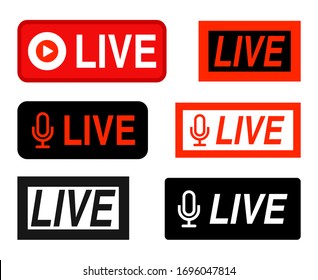 Live icon vector set. Broadcast red buttons collection isolated on white background