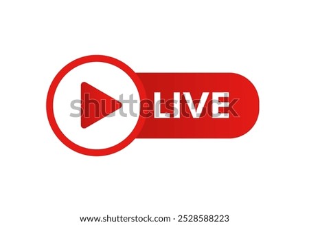 Live icon. Video broadcasting icon. Red live symbol for TV, news, movies, shows, webinar. Online icon button isolated on white background.	