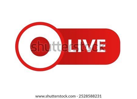 Live icon. Video broadcasting icon. Red live symbol for TV, news, movies, shows, webinar. Online icon button isolated on white background.	