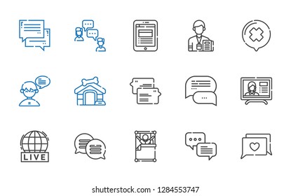 live icons set. Collection of live with chat, wake up, news report, dog house, journalist. Editable and scalable live icons.