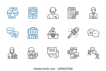 live icons set. Collection of live with chat, news reporter, journalist, news report. Editable and scalable live icons.