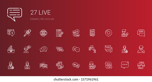 live icons set. Collection of live with chat, news reporter, news report, journalist. Editable and scalable live icons.