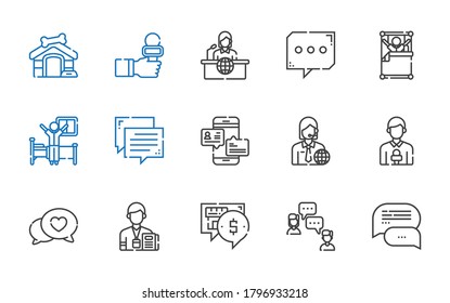 Live-Icons-Set. Kollektion von Live mit Chat, Journalist, Nachrichtenreporter, Wecker, News-Bericht, Hundehaus. Bearbeitbare und skalierbare Live-Symbole.
