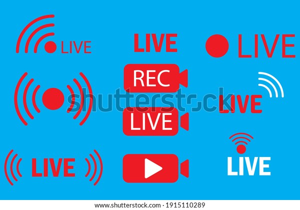 Live\
icons. Live webinar button. Template media player. Internet\
broadcast. Online stream sign. Stock image. EPS\
10.