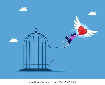 Live independently and follow your heart. The heart leads the businesswoman out of the prison