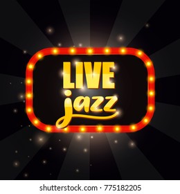 Live Jazz Banner with lights. Vector illustration.