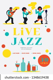 live jazz party with jazz band vector illustration poster design
