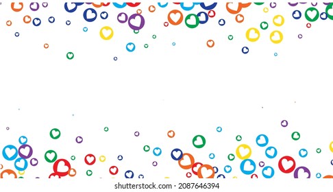 Live like, flying color hearts for stream. Live video and flying likes. Social media elements falling