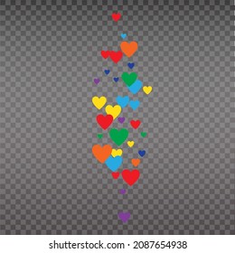 Live like, flying color hearts for stream. Live video and flying likes. Social media elements falling