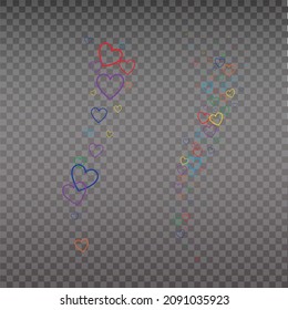 Live like, flying color hearts for stream. Live video and flying likes. Social media elements falling