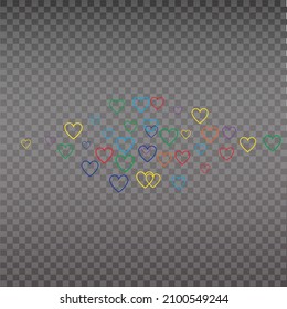 Live like, flying color hearts for stream. Live video and flying likes. Social media elements falling