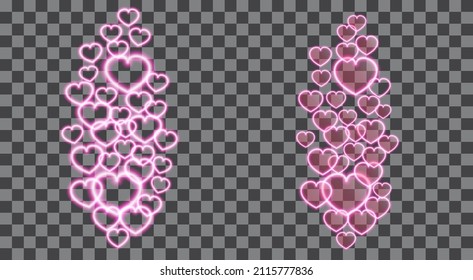 Vivir como conjunto de corazones neones Concepto de medios sociales Corazones de gradiente ondulados sobre fondo transparente para video en vivo Ilustración vectorial Elementos web, app, ui EPS 10