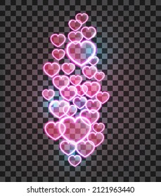 Live like Set of neon hearts Social media concept Flying gradient hearts on transparent background for live stream video Vector illustration Web elements, app, ui EPS 10