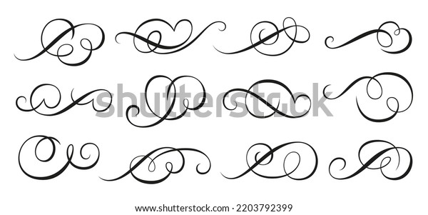 Live line flourish set. Calligraphic swirl
ornament. Filigree vignette ornamental curls. Decorative separator
elements for menu, certificate diploma, wedding card invatation,
outline text divider