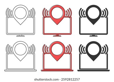 Live location icon. Computer with pinpoint marker. illustration vector