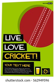 Live. Love. Cricket. (Flat Style Vector Illustration Sports Poster Design) with Text Box Template