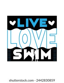 Diseño de camiseta de natación Live Love, diseño de camiseta de estilo retro, diseño de camiseta de natación vintage para nadador