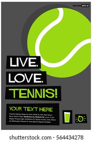 Live. Love. Tennis. (Flat Style Vector Illustration Sports Poster Design) with Text Box Template