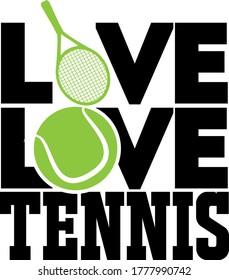 Live Love Tennis quote. Tennis ball, tennis racket vector