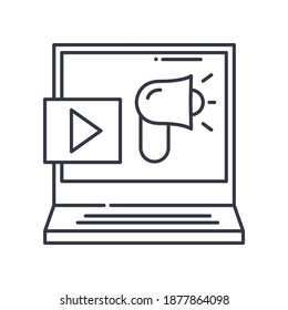 Live marketing icon, linear isolated illustration, thin line vector, web design sign, outline concept symbol with editable stroke on white background.