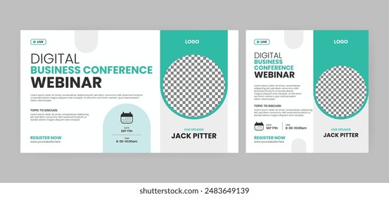 Live Marketing Strategien Webinar Einladung Banner und Social Media Post Design. Vorlage für Einladungen zu Geschäftskonferenzen. EPS-Vektorillustration