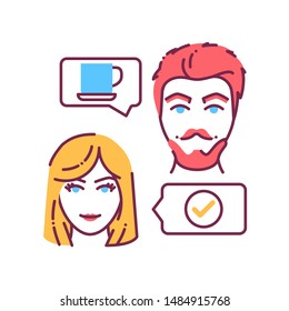 Live meet color line icon. First date concept. Enjoying free time together. Sign for web page, mobile app. UI/UX/GUI template. Editable stroke.