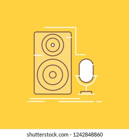 Live, mic, microphone, record, sound Flat Line Filled Icon. Beautiful Logo button over yellow background for UI and UX, website or mobile application