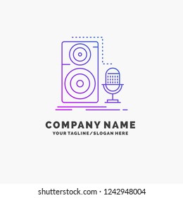 Live, mic, microphone, record, sound Purple Business Logo Template. Place for Tagline