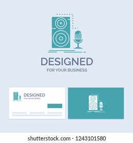 Live, mic, microphone, record, sound Business Logo Glyph Icon Symbol for your business. Turquoise Business Cards with Brand logo template.