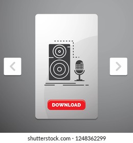 Live, mic, microphone, record, sound Glyph Icon in Carousal Pagination Slider Design & Red Download Button