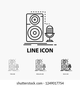 Live, mic, microphone, record, sound Icon in Thin, Regular and Bold Line Style. Vector illustration
