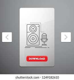 Live, mic, microphone, record, sound Line Icon in Carousal Pagination Slider Design & Red Download Button