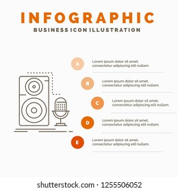Live, mic, microphone, record, sound Infographics Template for Website and Presentation. Line Gray icon with Orange infographic style vector illustration