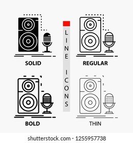 Live, mic, microphone, record, sound Icon in Thin, Regular, Bold Line and Glyph Style. Vector illustration