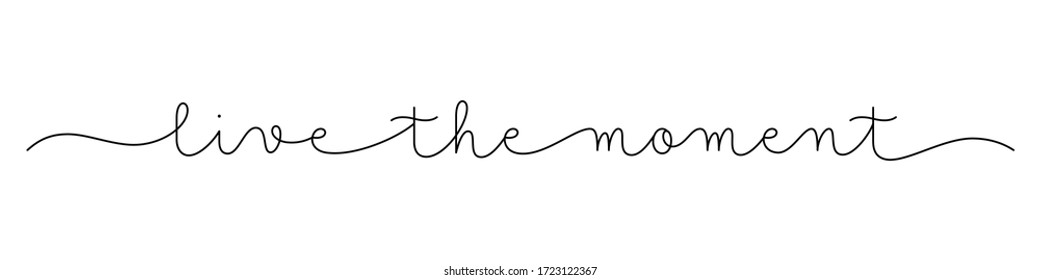 LIVE THE MOMENT black vector monoline calligraphy banner with swashes