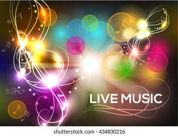 Live Music background with boke effects and music notes. Vector Illustration