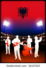 Live Music Band with Albania Flag on Stadium Background Original Illustration