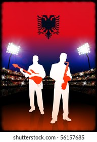 Live Music Band with Albania Flag on Stadium Background Original Illustration