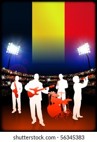 Live Music Band with Belgium Flag on Stadium Background Original Illustration