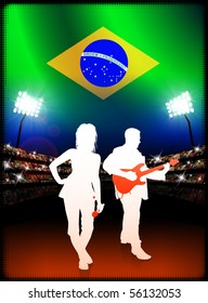 Live Music Band with Brazil Flag on Stadium Background Original Illustration