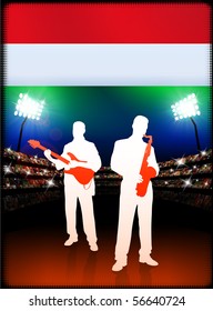 Live Music Band with Hungary Flag on Stadium Background Original Illustration