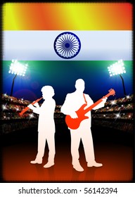 Live Music Band with India Flag on Stadium Background Original Illustration