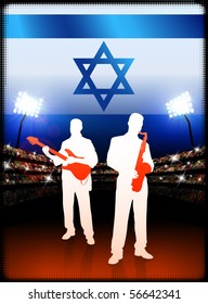 Live Music Band with Israel Flag on Stadium Background Original Illustration